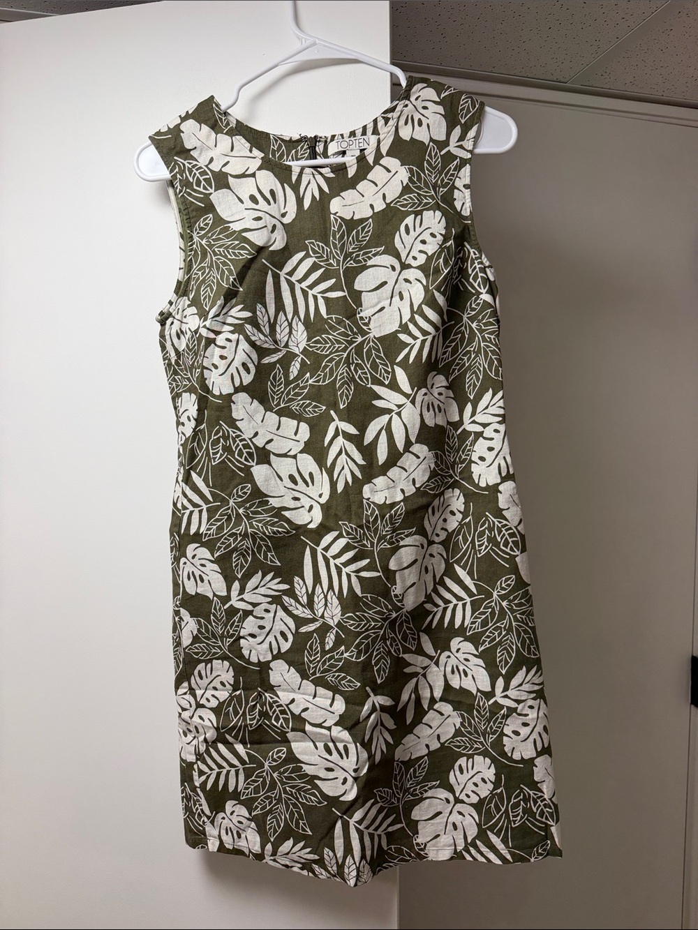 Olive Green Tropical Print Sleeveless Mini Dress